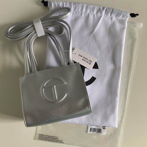 Small silver Telfar shopping bag